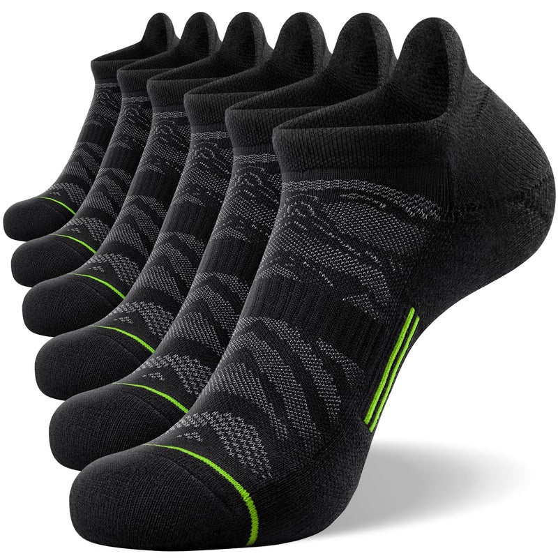 FITRELL 6 Pack Men's Ankle Running Socks Low Cut Cushioned No Show Athletic Sports Socks, Shoe Size 9-12, Black+Green - Image 1